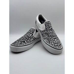Vans Classic Slip On Sneakers Black White Snakeskin Print Canvas Shoes 9.5